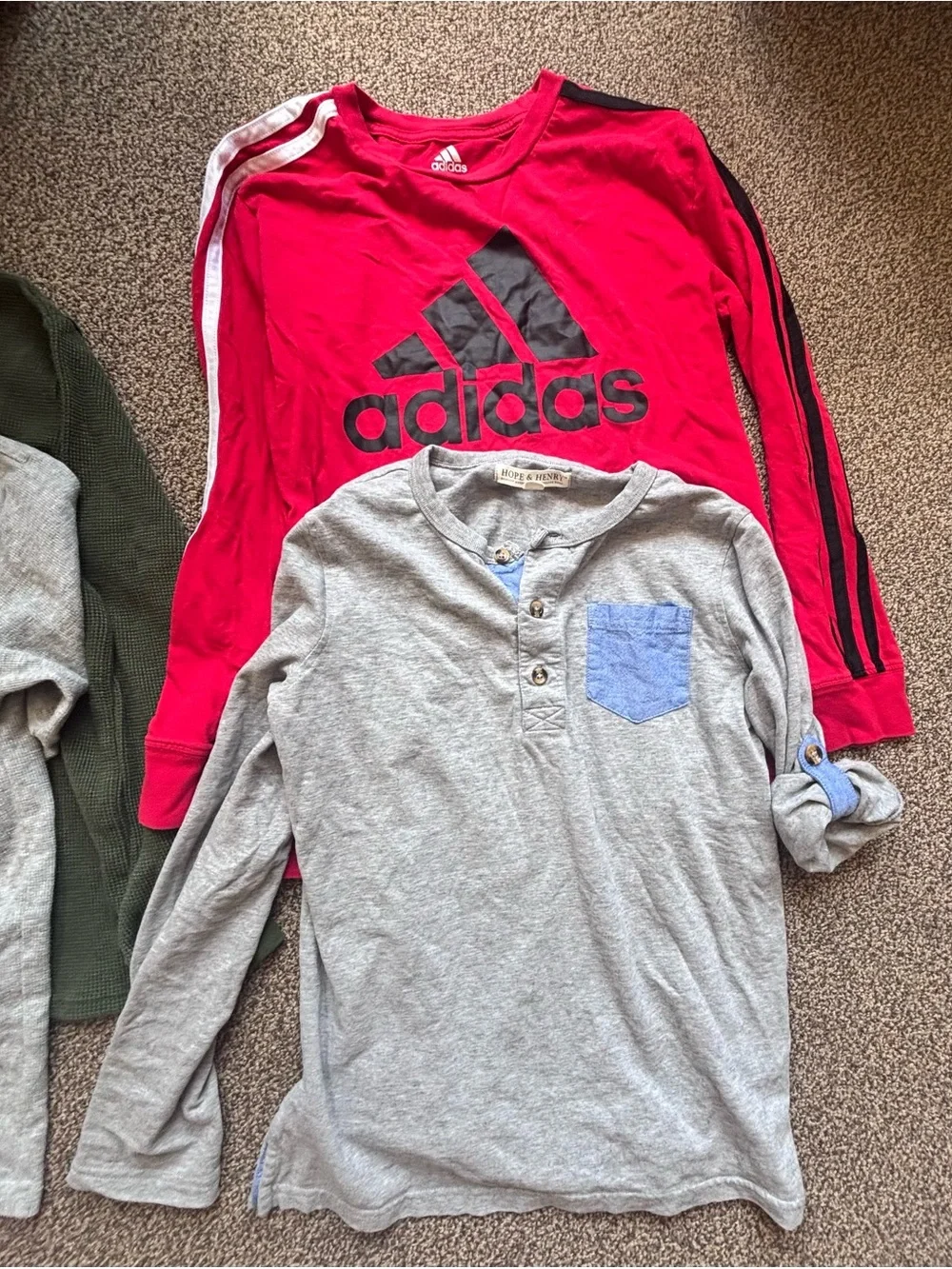 Lot of 6 boys Long sleeve shirts- Adidas, The Children’s Place, Hope & Henry